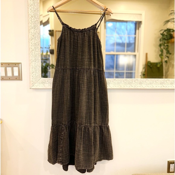 Anthropologie Daily Practice 100% Cotton Dark Gray Tiered Dress Adjustable XS - Picture 12 of 13